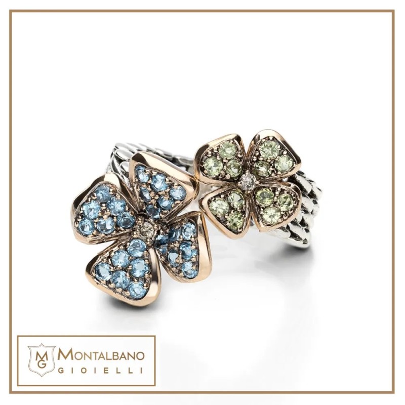 Anello medievale giuggiola fiore doppio